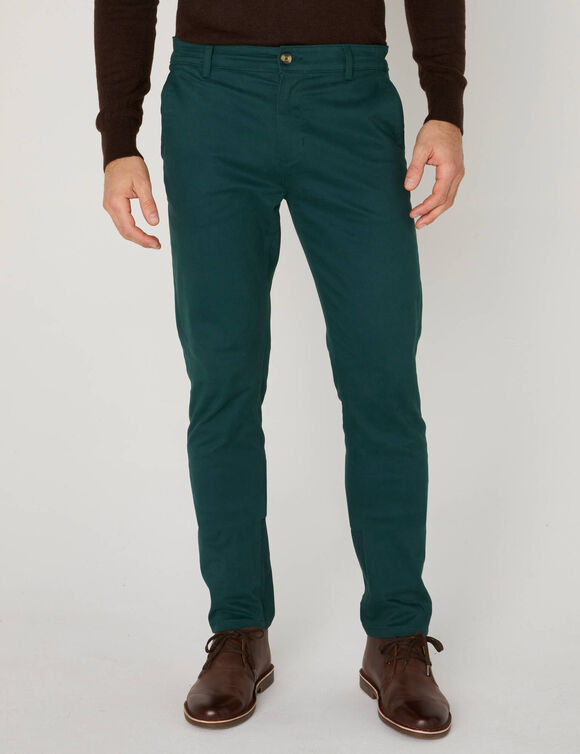 Pantalon chino &eacute;lastiqu&eacute; c&ocirc;t&eacute;s (vert fonc&eacute;)