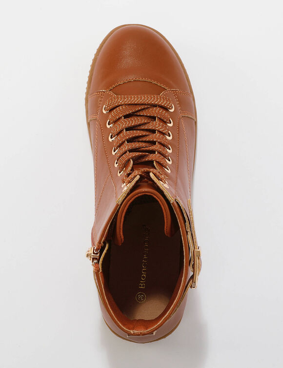 Baskets montantes zippées à boucle dorée (caramel)