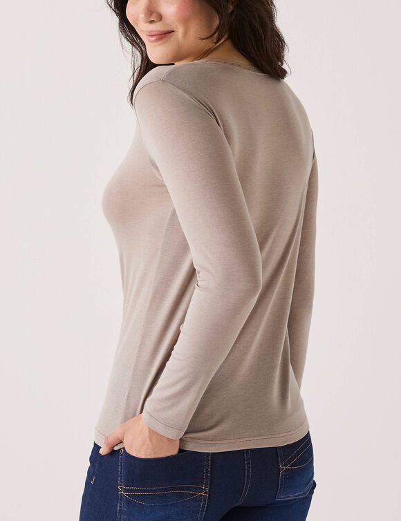 T-shirt chaleur manches longues en laine m&eacute;lang&eacute;e (taupe clair)