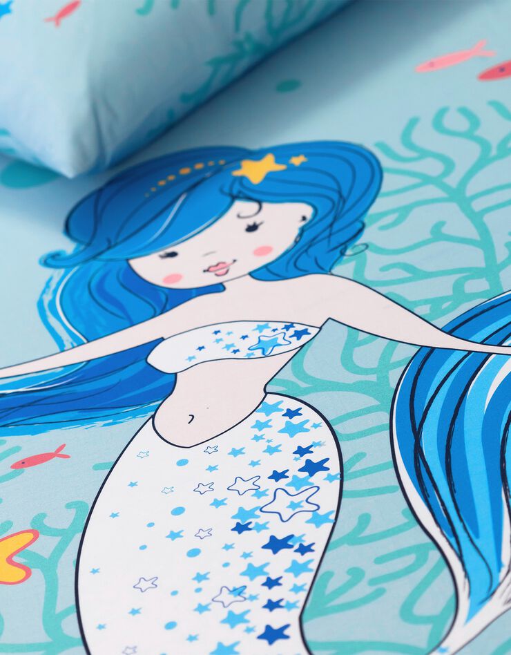 Linge de lit enfant à motifs sirènes Doris 1 personne - coton (lagon)