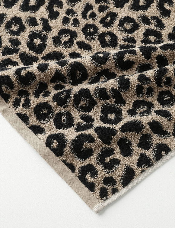 Collection serviettes de bain jacquard motif peau de l&eacute;opard 450 g/m2 (beige / noir)