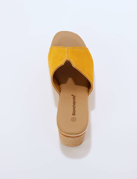 Mules compens&eacute;es style sabot cro&ucirc;te de cuir (geel)