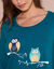 Chemise de nuit longue manches longues motif &laquo;hiboux&raquo; (vert sapin)