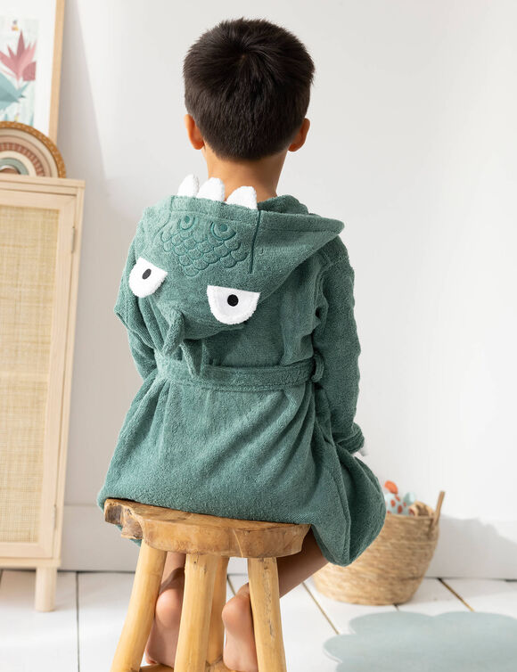 Vermommingsbadjas voor kinderen, dinosaurus, katoenen badstof - 340 g/m2 (eucalyptus)