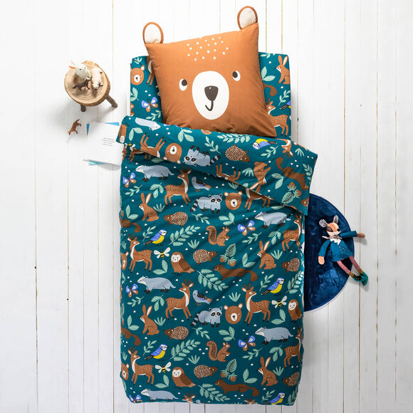 Bedlinnen voor kinderen met knuffelbeer motief in biologisch katoen, eco-verantwoord (groen)