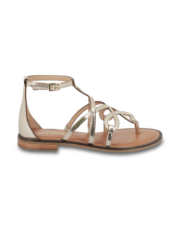 Platte sandalen in leer, Harabesque (goudkleurig)