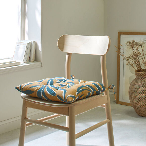 Galette de chaise carrée imprimé feuillage - lot de 2 (jaune)
