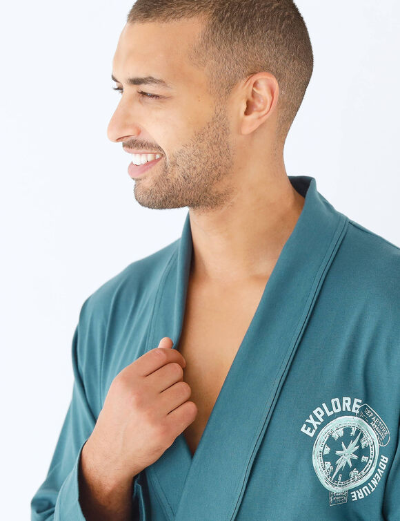 Robe de chambre courte unie avec motif   (bleu gris&eacute;)