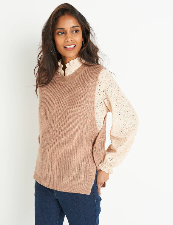 Mouwloze trui in tricot  (chiné taupe)