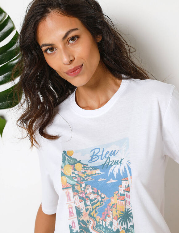 Los T-shirt met kaarte bedrukt, jersey (wit)