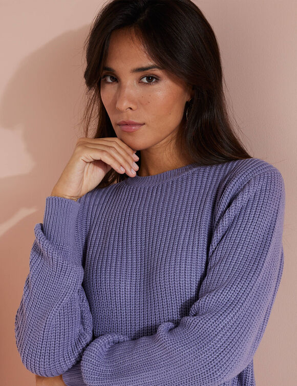 Pull col rond maille anglaise (parme)