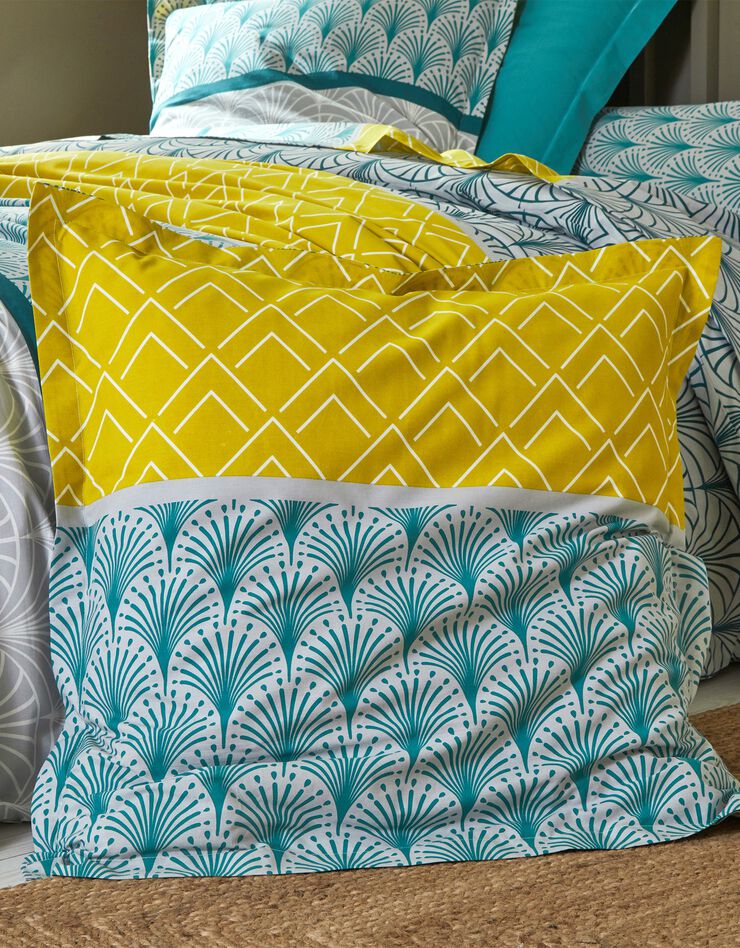 Linge de lit Eddy en coton à motifs graphiques (vert)