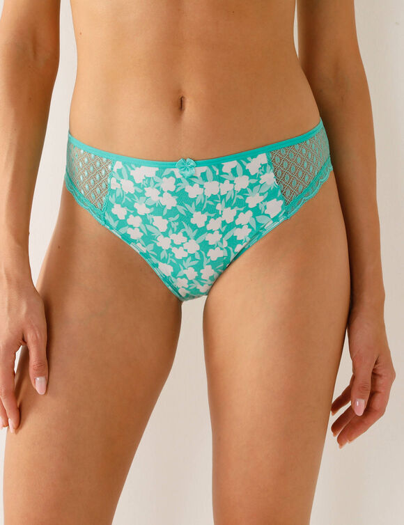 Midislip in kant en katoen, effen en met bloemenprint, Tropea - set van 4 (aqua)