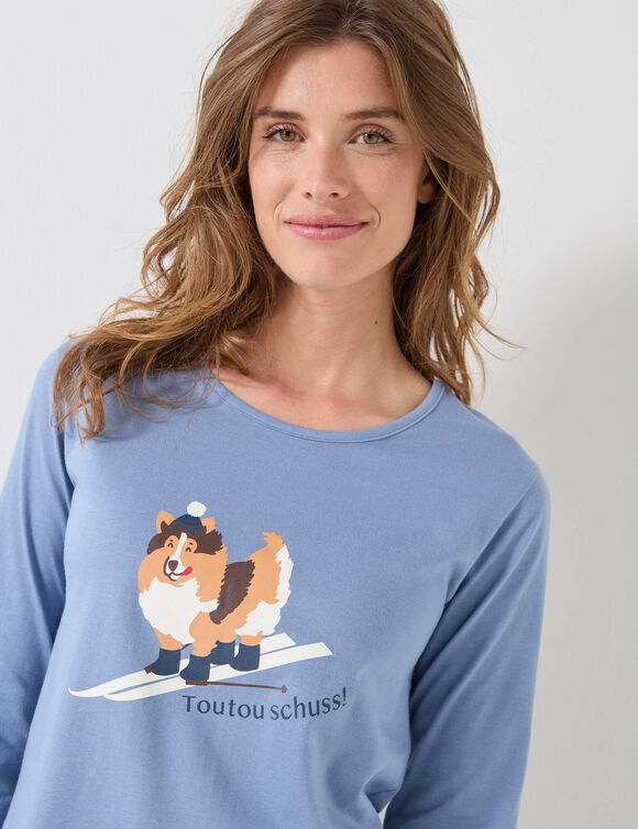 Pyjama met "chien Toutou schuss" print - bijpassend tasje gratis (blauw)
