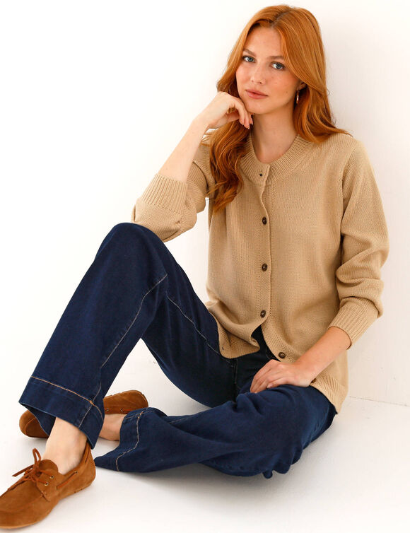 Gilet col rond, manches longues (beige)