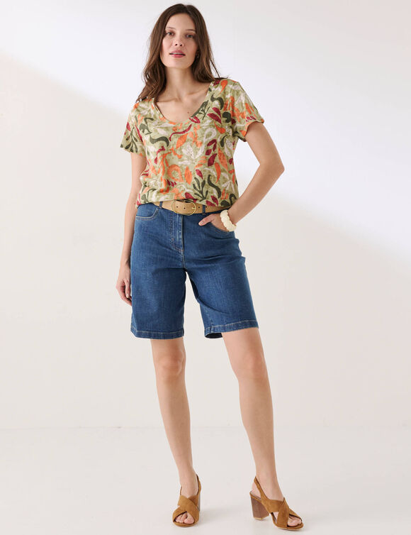 T-shirt imprim&eacute; maille d&eacute;vor&eacute;e (kaki / vert)