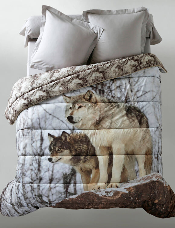 Dekbed in microvezel met "wolf" fotoprint 200 g/m2 (beige)