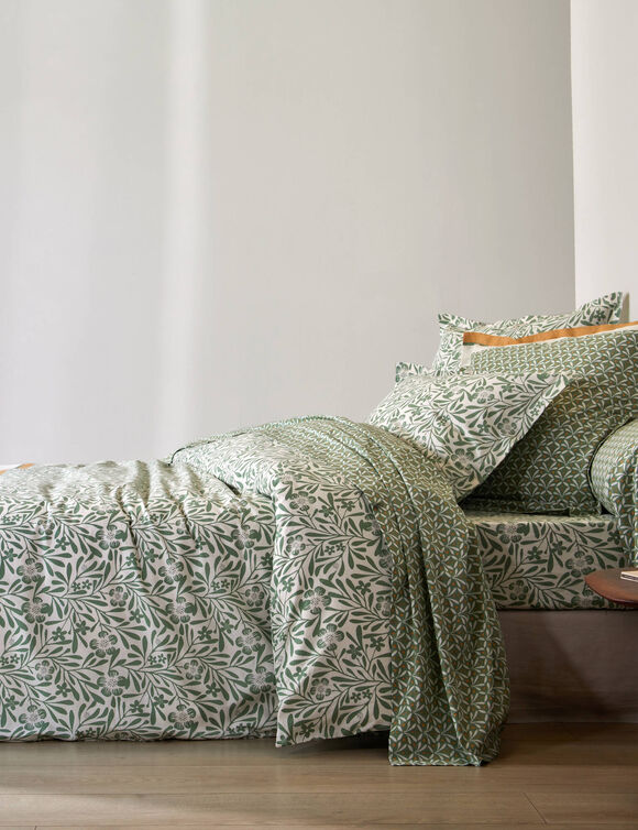Linge de lit Clarisse en coton imprimé (vert)