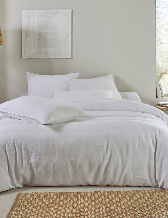 Linge de lit uni biface lin lav&eacute; / coton lav&eacute;  (blanc)