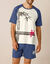 Pyjama short motif bambou (&eacute;cru / indigo)