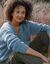 Trui in loose model met V-hals, patenttricot met zachte touch (blauw)