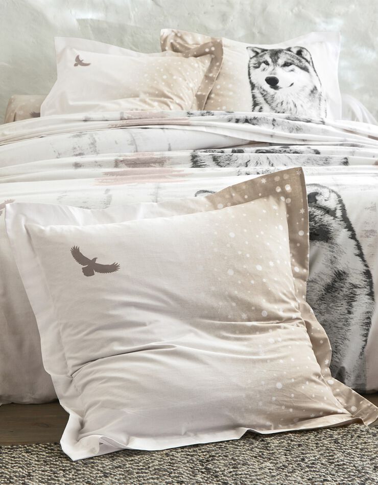 Bedlinnen Artic in katoen met hond-wolf print (taupe)
