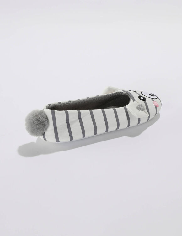 Ballerines d'intérieur brodées souris (blanc)