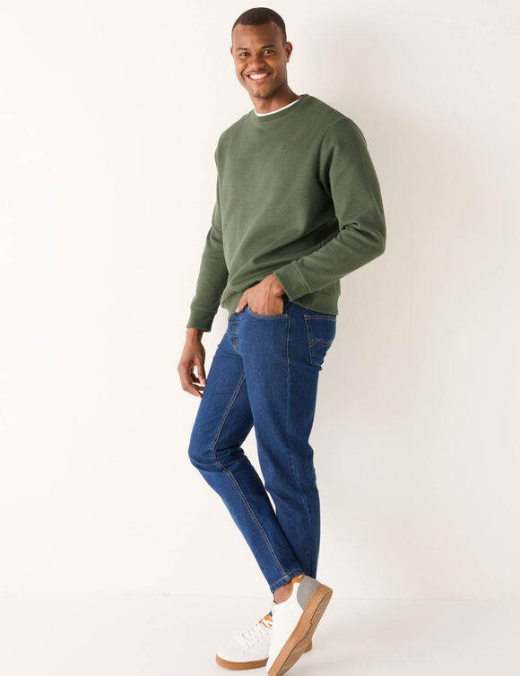 Sweat chaud col rond brodé poitrine maille côtelée (kaki clair)