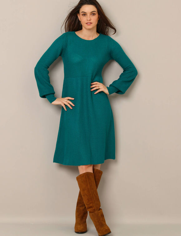 Robe pull évasée en maille anglaise (vert émeraude)