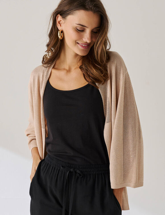 Gilet manches 3/4 maille brillante (beige)