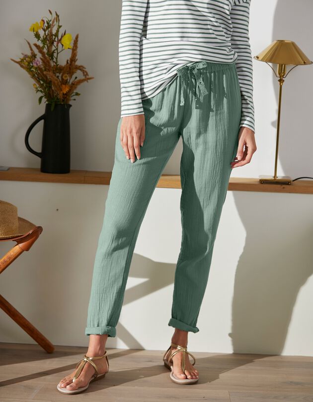 Effen joggpants in katoengaas (grijsgroen)