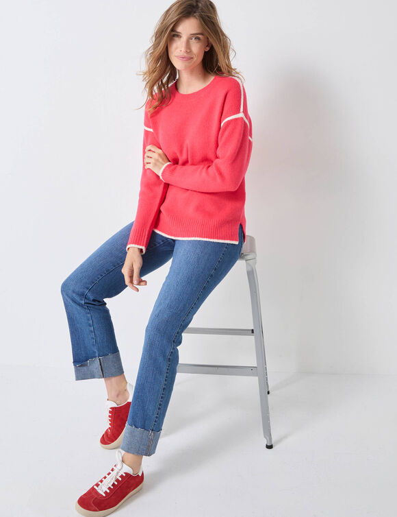 Pull bicolore en maille moelleuse  (rose)