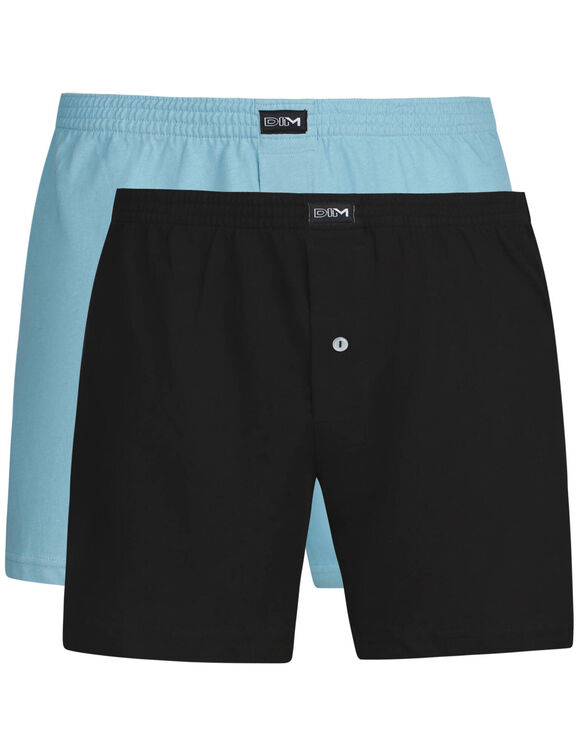 Cale&ccedil;on flottant ouvert jersey uni - lot de 2 (noir + bleu)