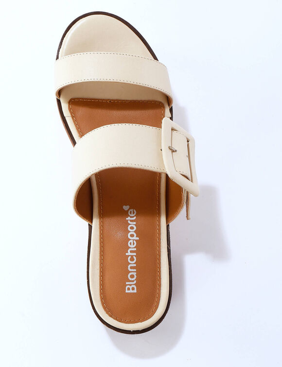Mules en cuir &agrave; talon (cr&egrave;me)