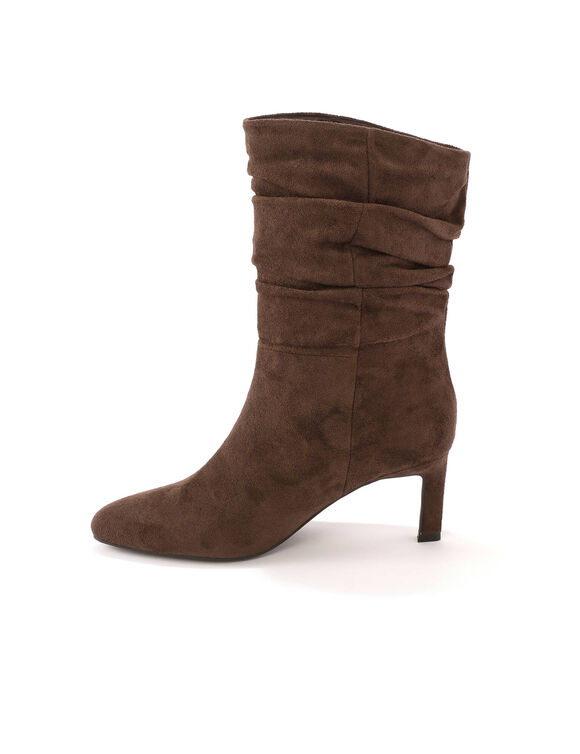 Bottes pliss&eacute;es en su&eacute;dine, talon fin (chocolat)