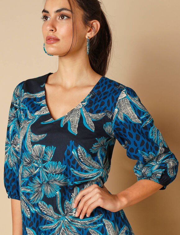 Robe housse imprimée, coton biologique** (marine / turquoise)