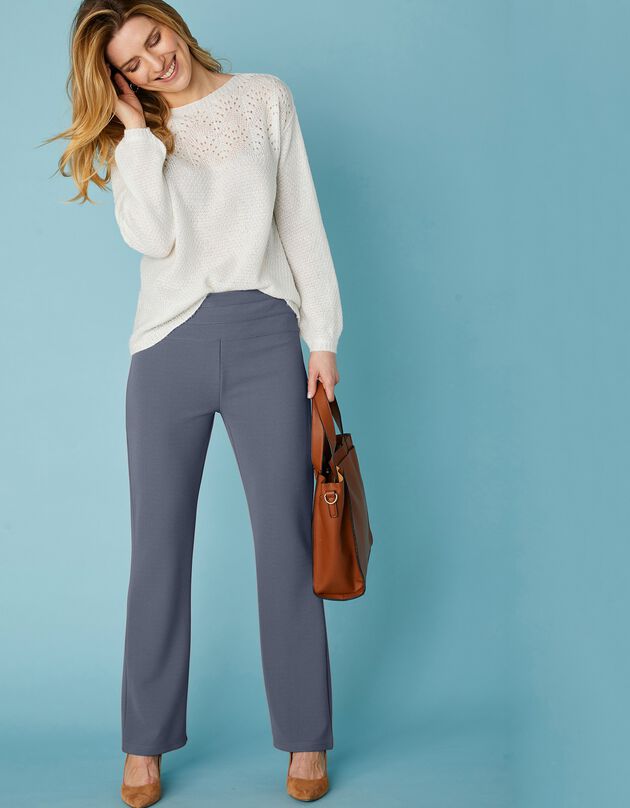 Pantalon coupe bootcut maille crêpe stretch - petite stature, gris bleuté, hi-res
