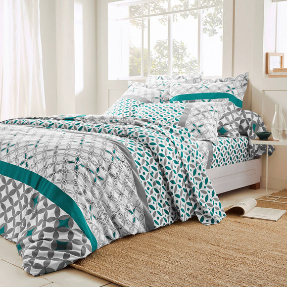 Linge de lit Marlow coton, imprim&eacute; g&eacute;om&eacute;trique (gris / vert)