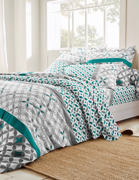 Linge de lit Marlow coton, imprim&eacute; g&eacute;om&eacute;trique (gris / vert)