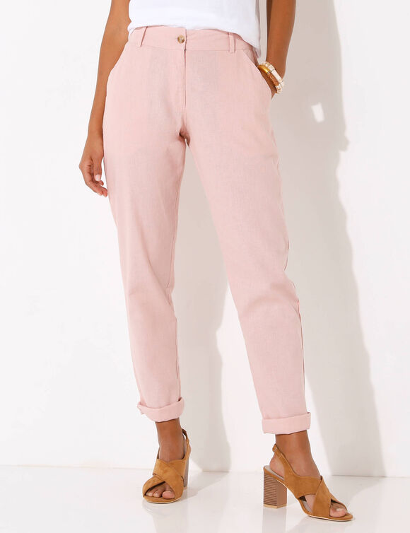 Pantalon coupe mom coton-lin uni (rose grisé)