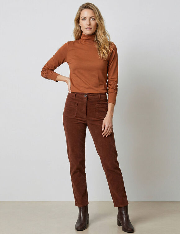 Sous-pull col roul&eacute; coton stretch uni (noisette)