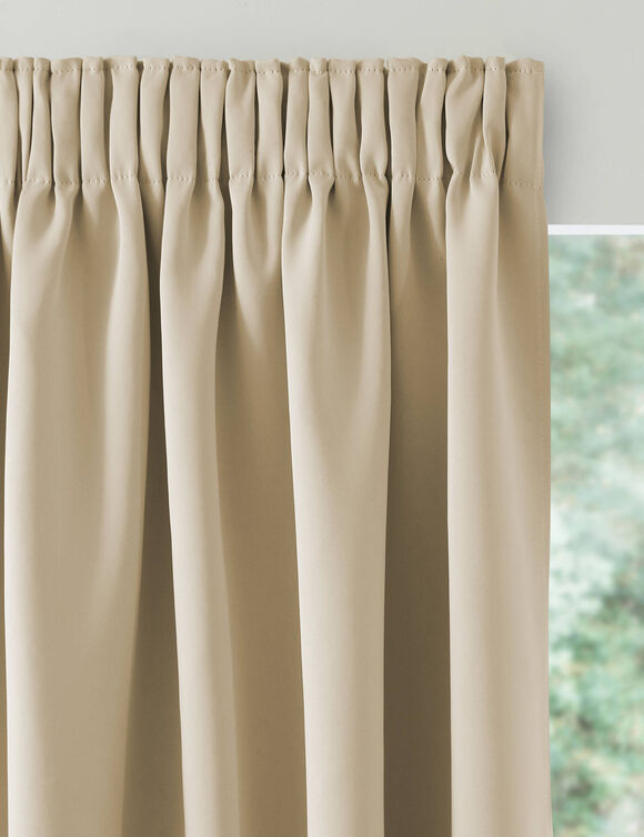 Effen verduisterend gordijn met satijnglans en fronsgalon (beige)