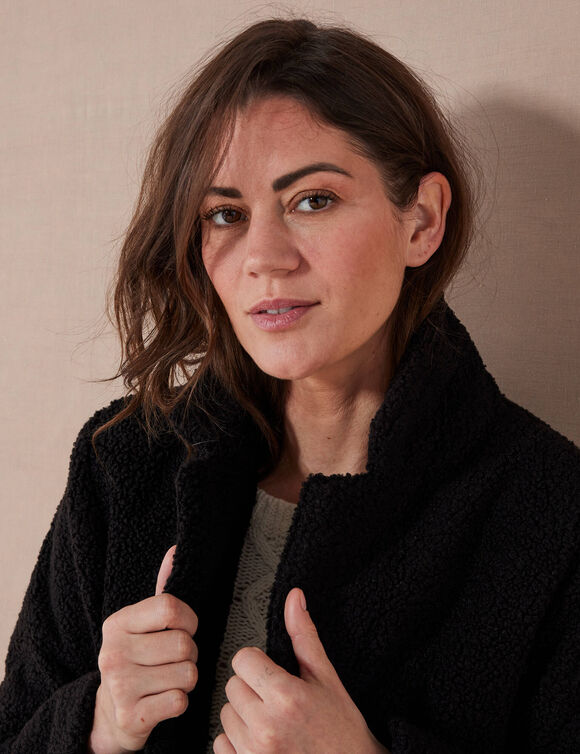 Manteau maille bouclette col tailleur (noir)