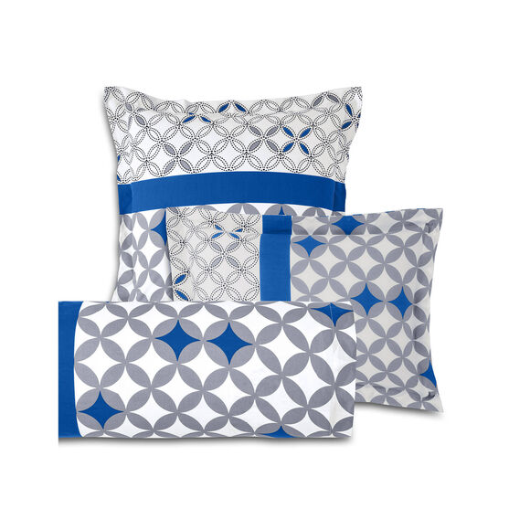 Linge de lit Marlow coton, imprim&eacute; g&eacute;om&eacute;trique (gris / bleu)