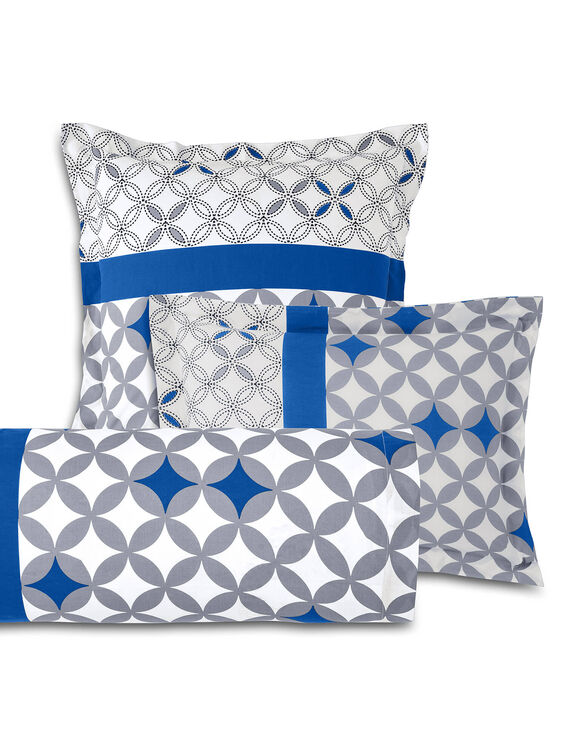 Linge de lit Marlow coton, imprimé géométrique (gris / bleu)