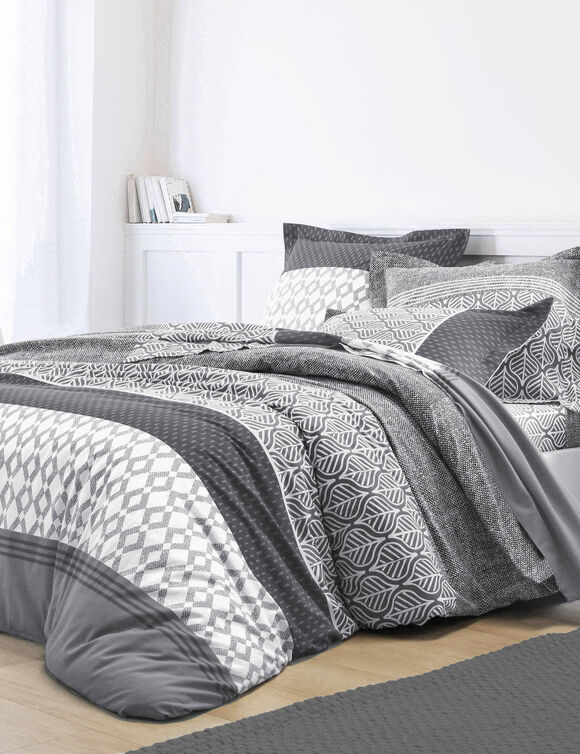Tommy-beddengoed met geometrische print &ndash; katoen 57 draden/cm&sup2; (grijs)