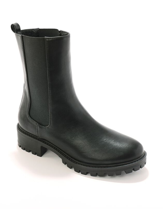 Hoge, elastische boots met brede, gekartelde zool (zwart)