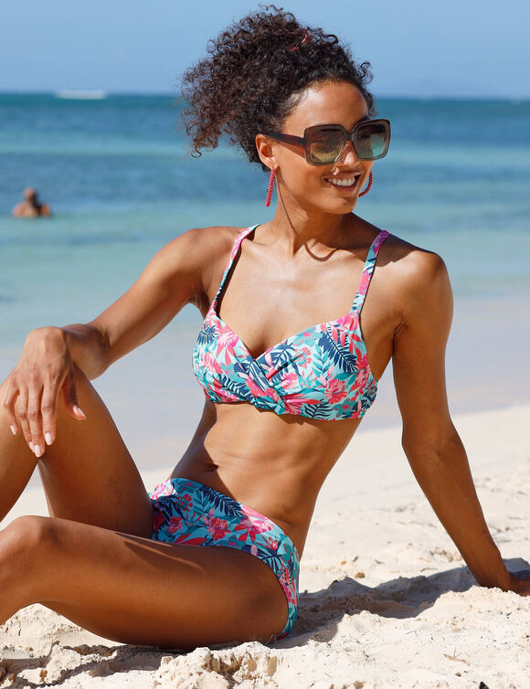 Haut de maillot de bain avec armatures drapé Bawa - forme corbeille (aqua / rose)
