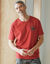 Pyjamashirt met borstprint en korte mouwen (roestbruin)