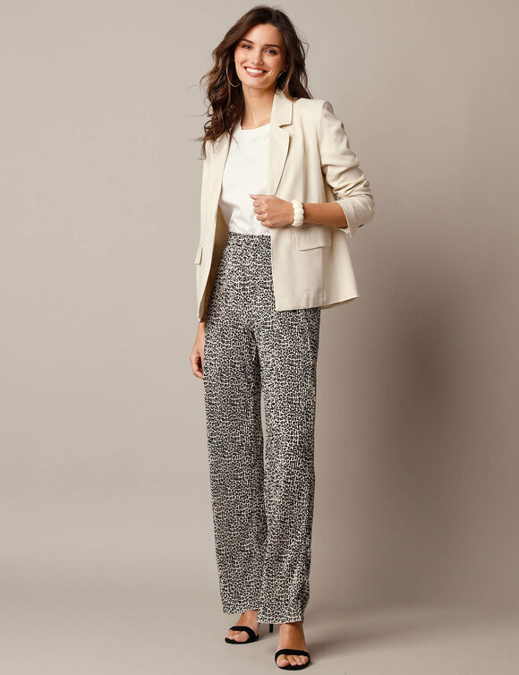 Pantalon imprim&eacute; , maille pliss&eacute;e (beige / noir)